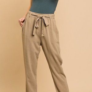 LINEN BLEND High Waist Pants with Tie